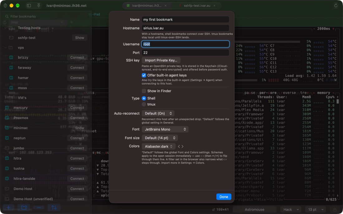 The bookmark editor on the Mac
